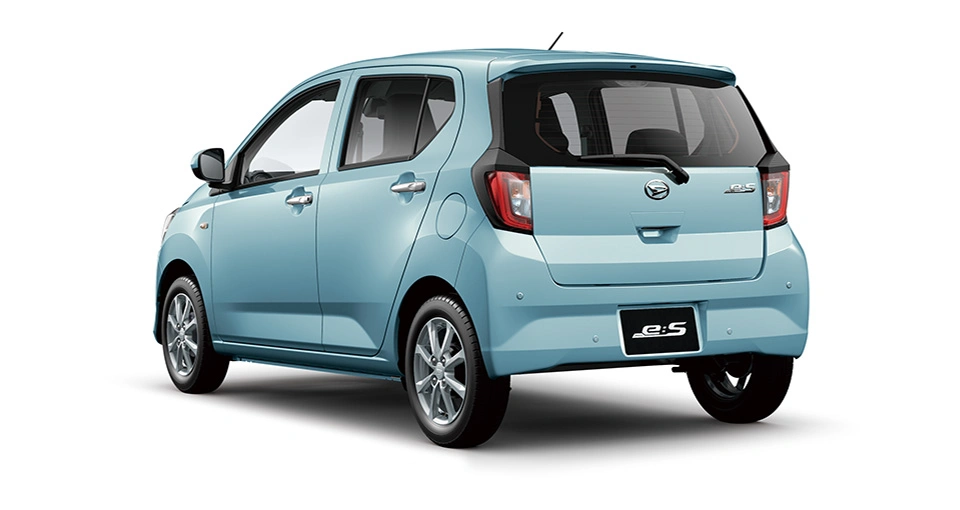Rear view of Daihatsu Mira e:S X with LED tail lamps