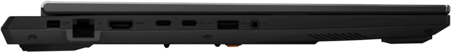 ASUS TUF F16 gaming laptop side profile showing port