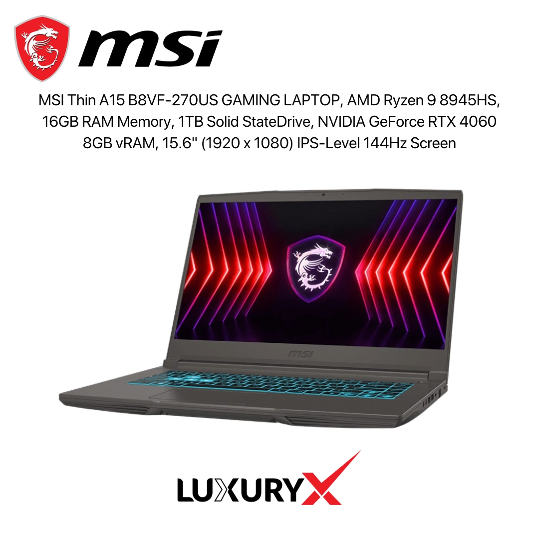 MSI Thin A15 AI B8VF-270US Gaming Laptop – Ryzen 9 8945HS, RTX 4060, 16GB RAM, 1TB SSD, 15.6″ 144Hz